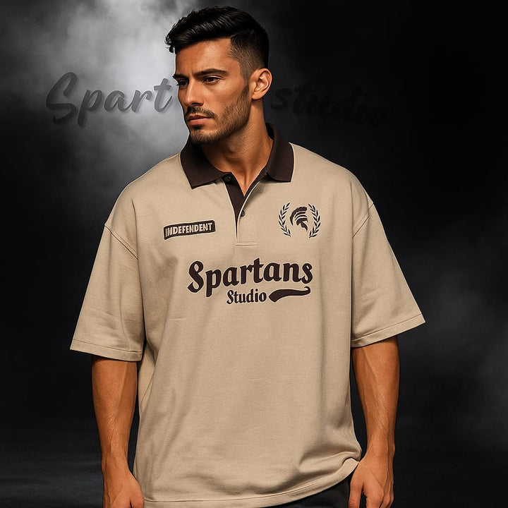 GREY VARSITY POLO T-SHIRT
