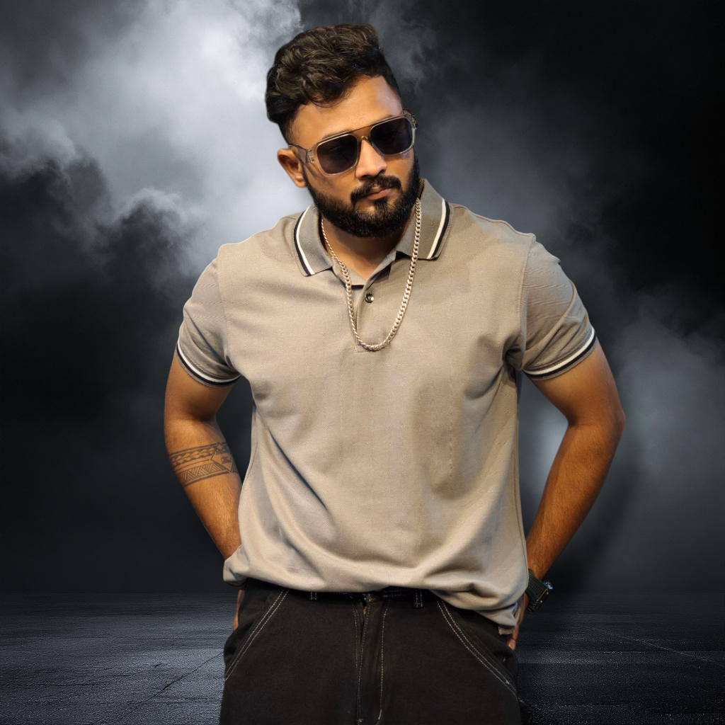 GREY GROUNDED POLO T-SHIRT