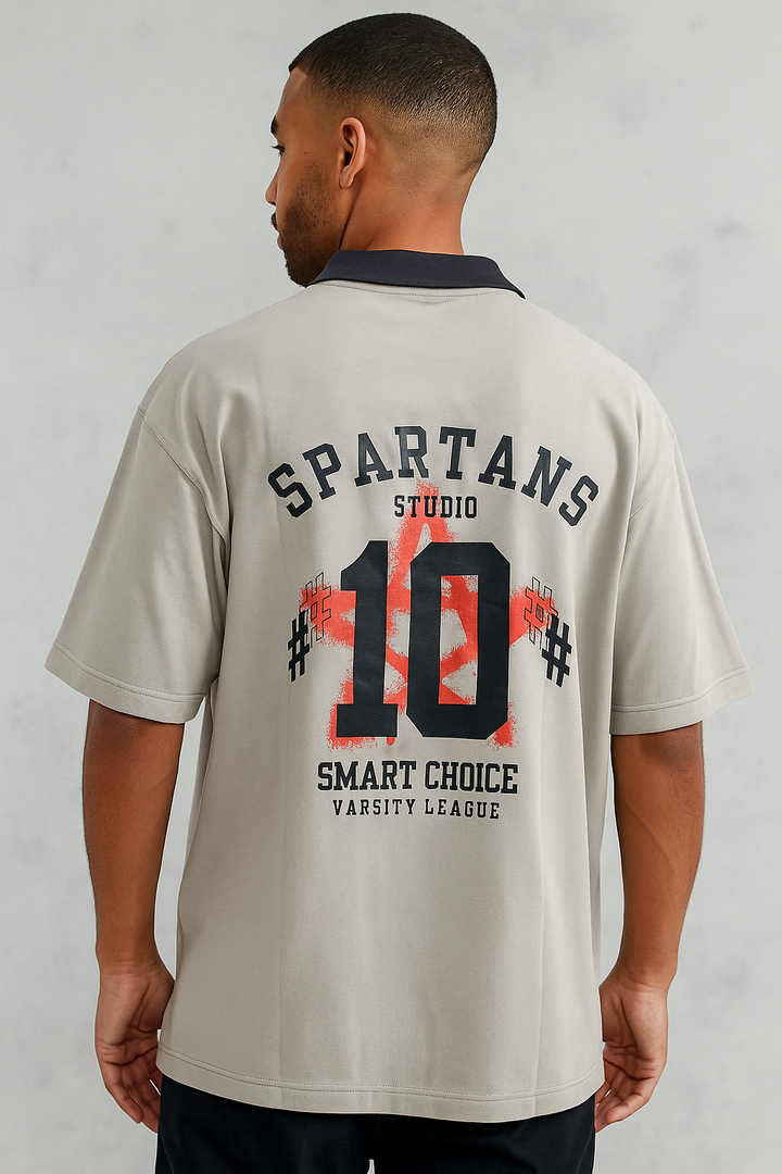 GREY VARSITY POLO T-SHIRT